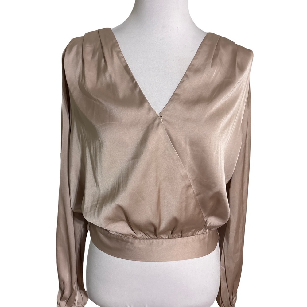 Eesome Cream Satin V Neck Blouse